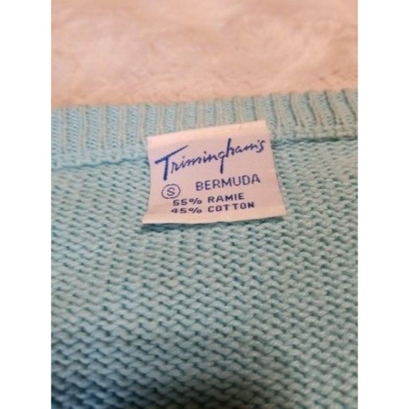 Vintage Trimingham's Bermuda Sweater Cardigan Small Blue Embroidered Floral - Picture 10 of 16